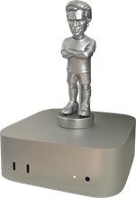 Frenkie: a Mac mini with a small silver footballer figure on top